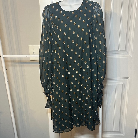 Calvin‎ Klein Size 8 Dark Green Patterned Long Sleeve Dress - Picture 2 of 11